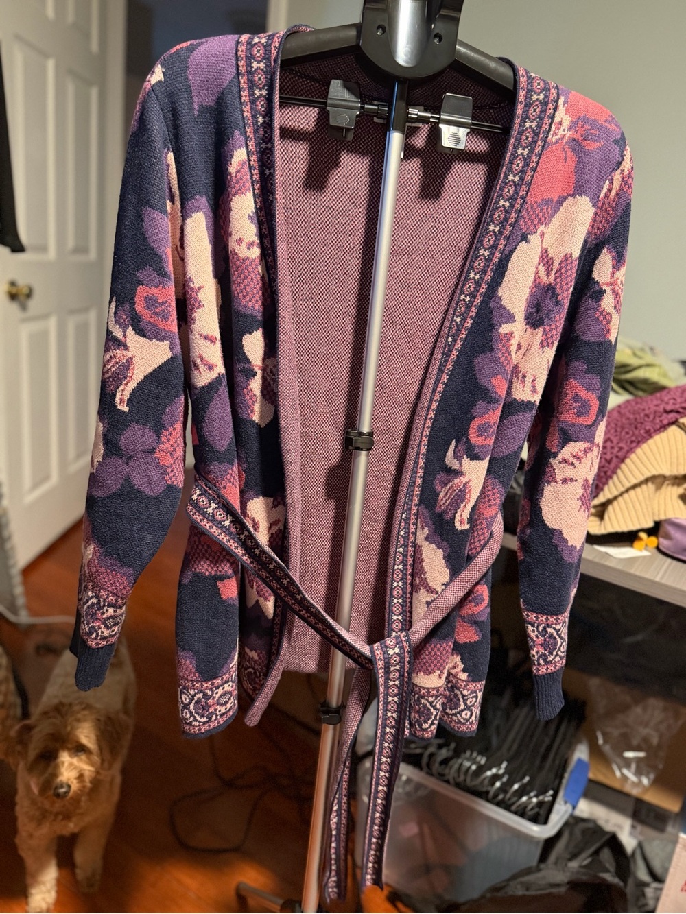 Wrap cardigan belted blue pink floral fall trend large